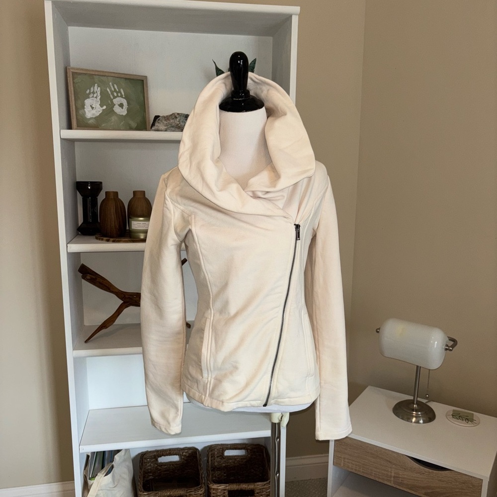 Converse: Cream Cowl Neck Zip-Up Sweatshirt